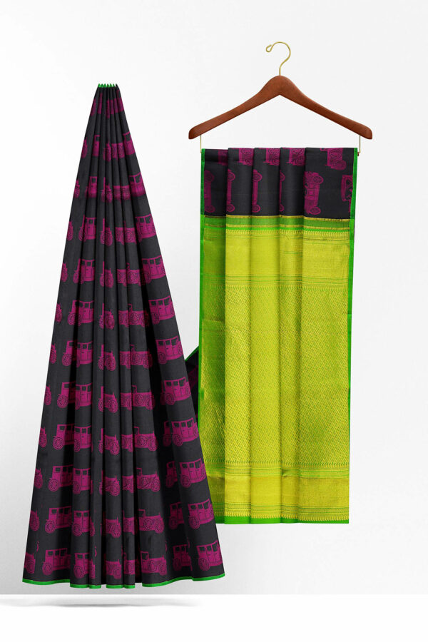 sri kumaran stores kanchipuram silk saree black saree with black border 3