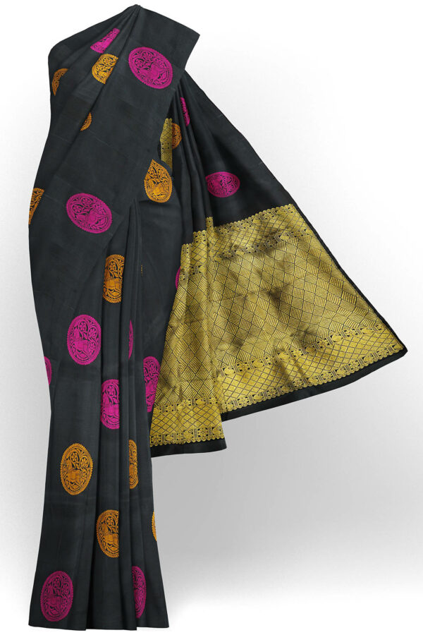 sri kumaran stores kanchipuram silk saree black saree with black border 1 2