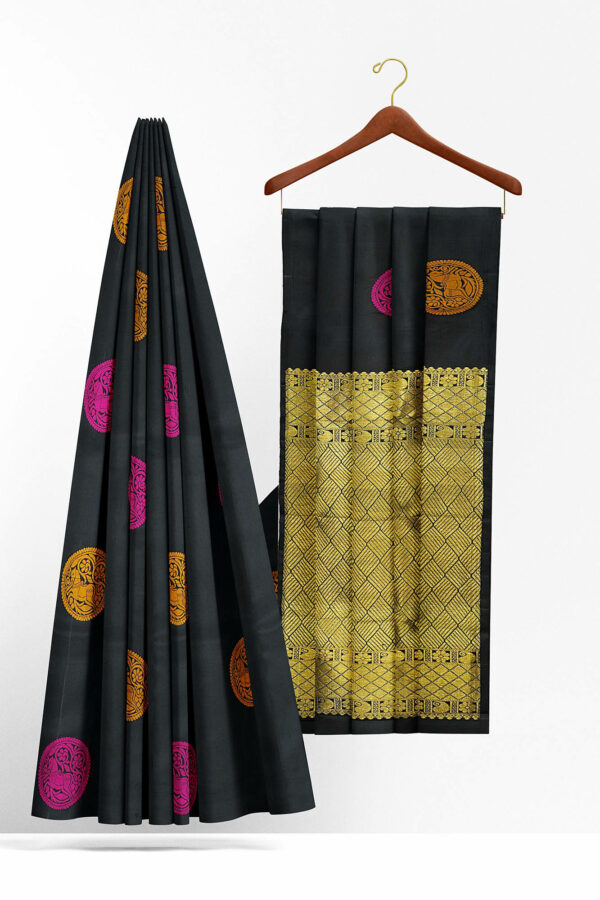 sri kumaran stores kanchipuram silk saree black saree with black border 1 3