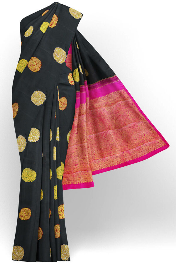 sri kumaran stores kanchipuram silk saree black saree with black border 2 2