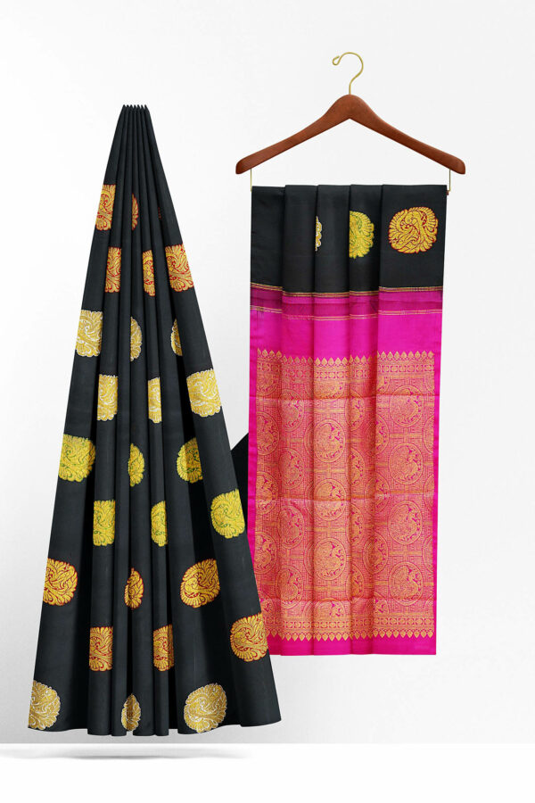sri kumaran stores kanchipuram silk saree black saree with black border 2 3