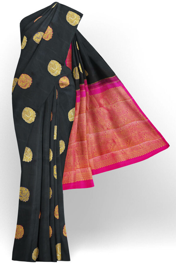 sri kumaran stores kanchipuram silk saree black saree with black border 3 2