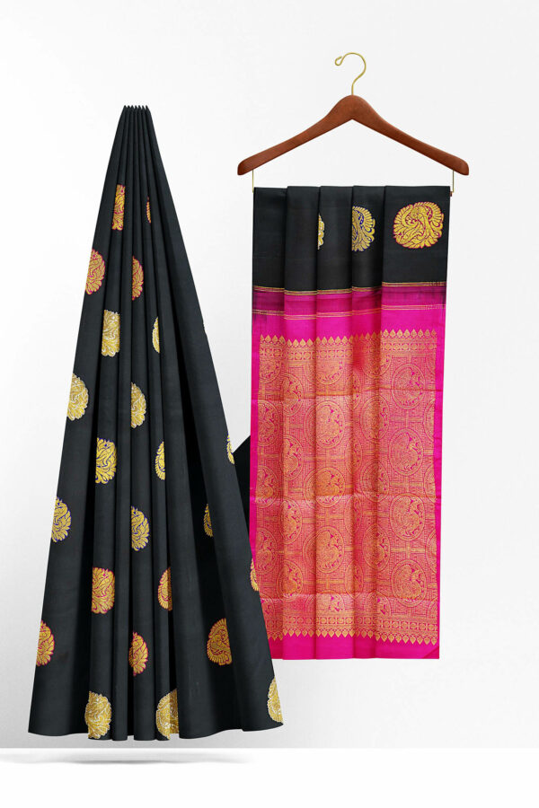 sri kumaran stores kanchipuram silk saree black saree with black border 3 3