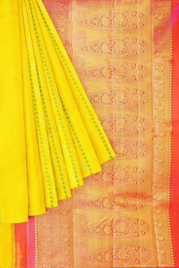 sri kumaran stores kanchipuram silk saree bright yellow saree with yellow border 1