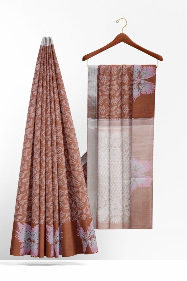 sri kumaran stores kanchipuram silk saree brown saree with brown border 3