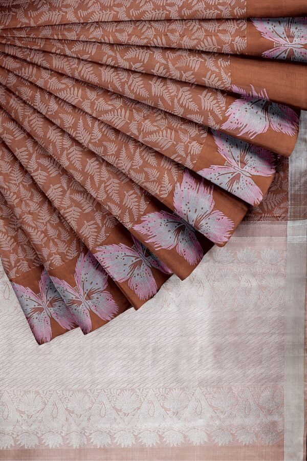 sri kumaran stores kanchipuram silk saree brown saree with brown border 4
