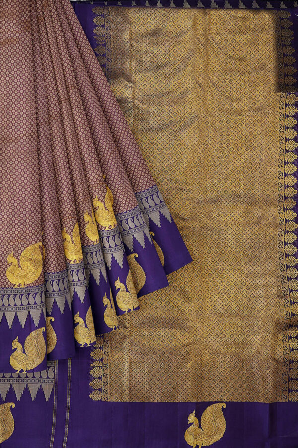 sri kumaran stores kanchipuram silk saree brown saree with dark purple border 1