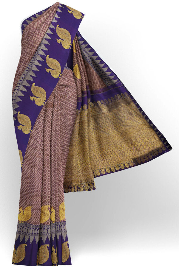 sri kumaran stores kanchipuram silk saree brown saree with dark purple border 2
