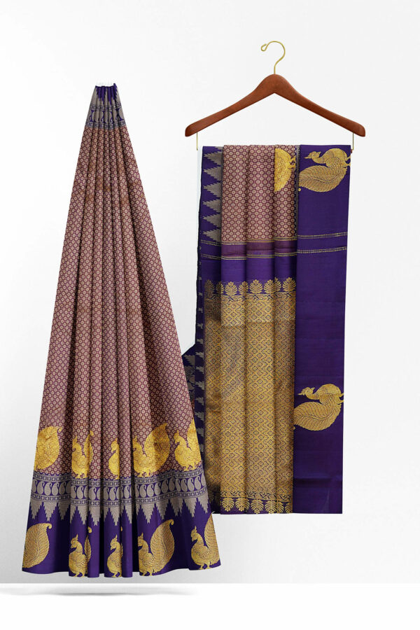 sri kumaran stores kanchipuram silk saree brown saree with dark purple border 3