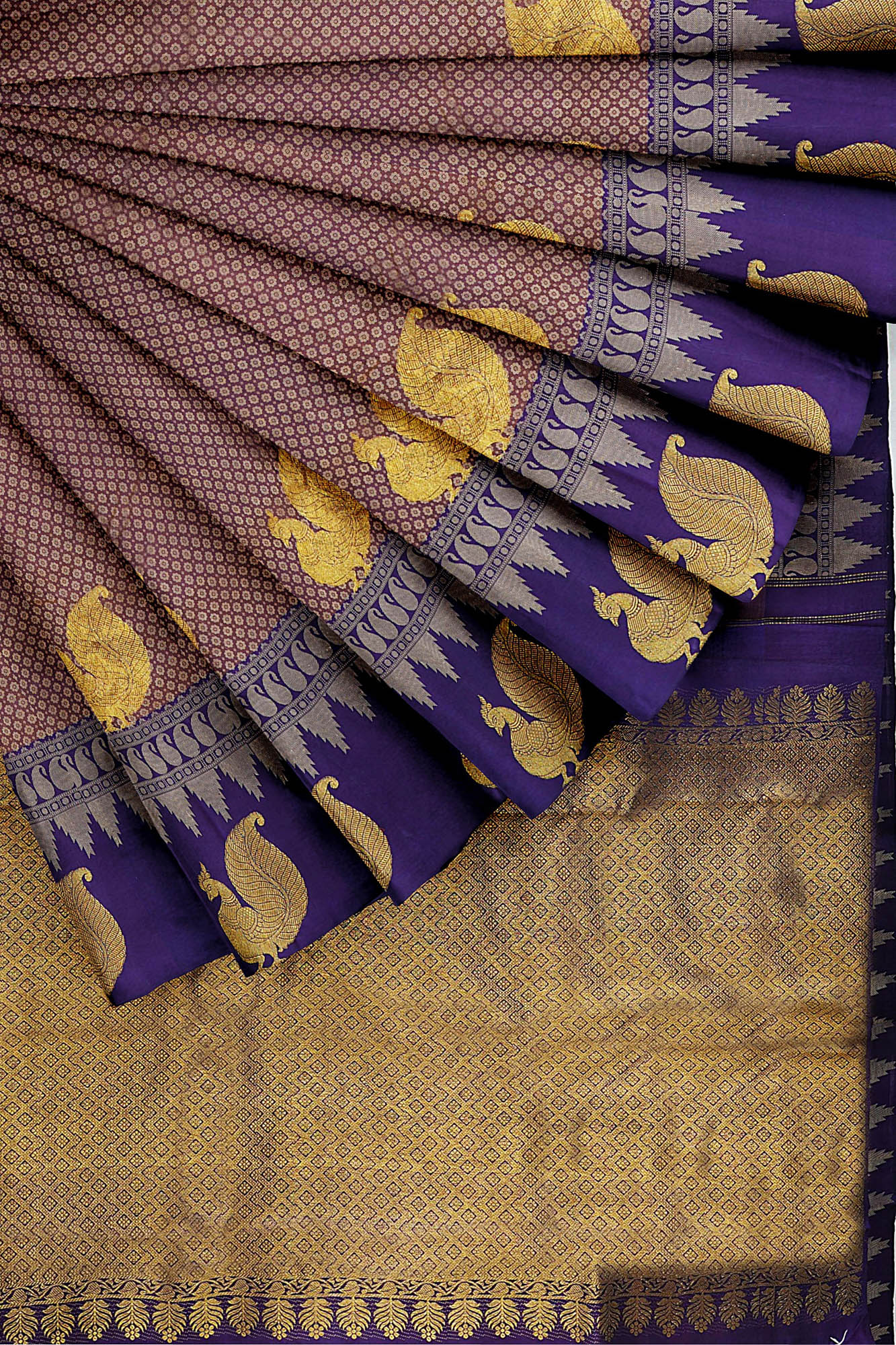 sri kumaran stores kanchipuram silk saree brown saree with dark purple border 4
