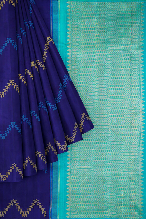 sri kumaran stores kanchipuram silk saree dark blue saree with dark blue border 1 1