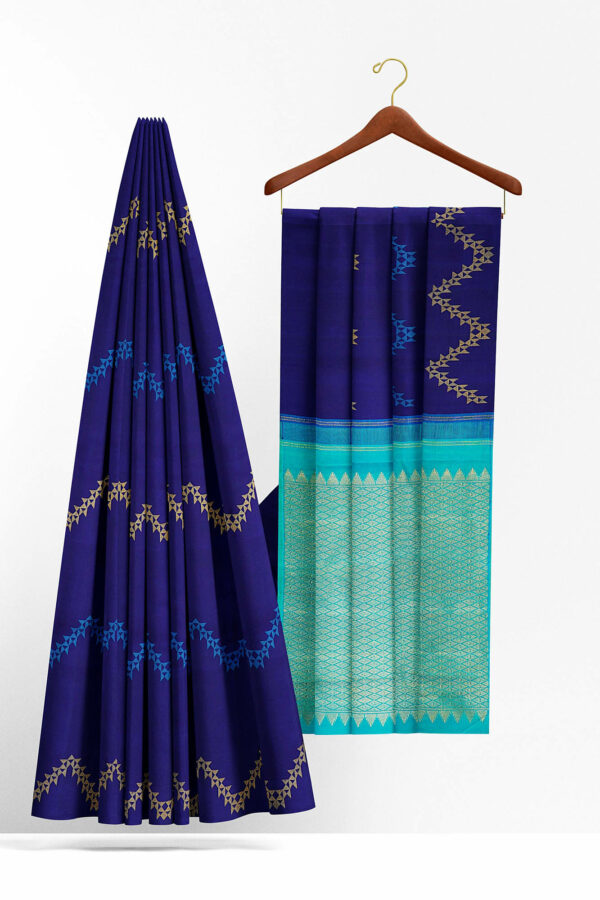 sri kumaran stores kanchipuram silk saree dark blue saree with dark blue border 1 3