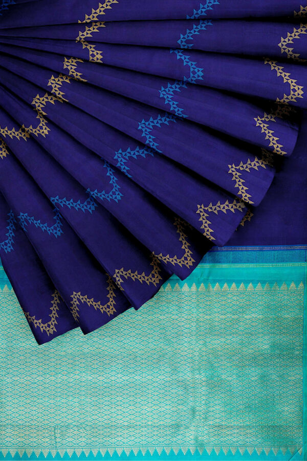 sri kumaran stores kanchipuram silk saree dark blue saree with dark blue border 1 4