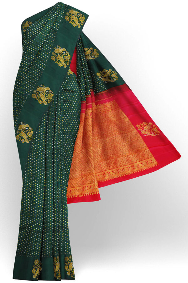 sri kumaran stores kanchipuram silk saree dark green saree with dark green border 2
