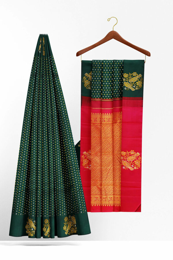 sri kumaran stores kanchipuram silk saree dark green saree with dark green border 3