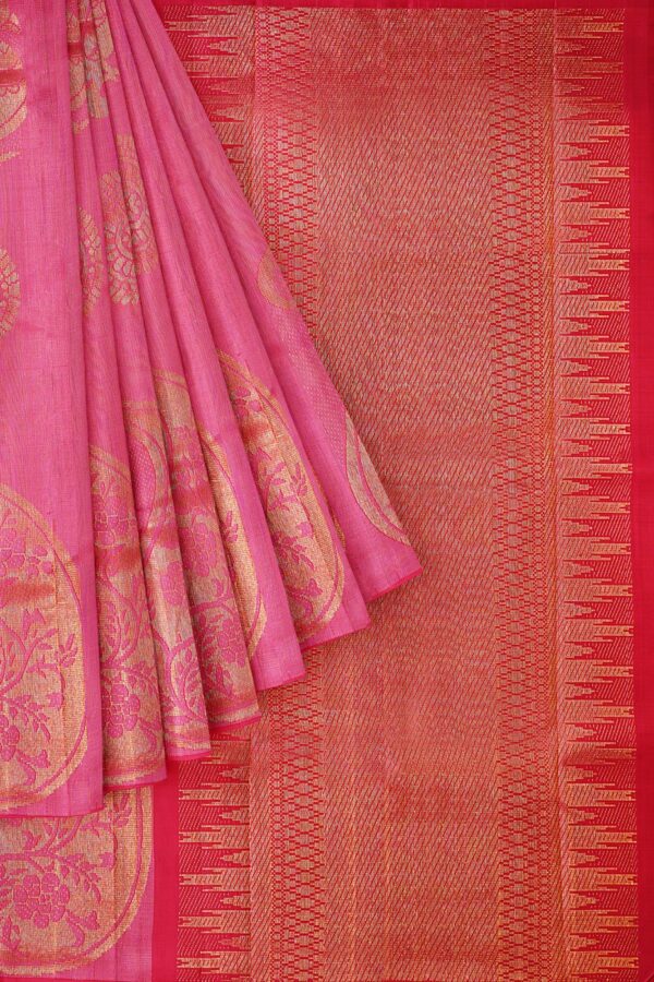 sri kumaran stores kanchipuram silk saree dark pink saree with golden pink border 1