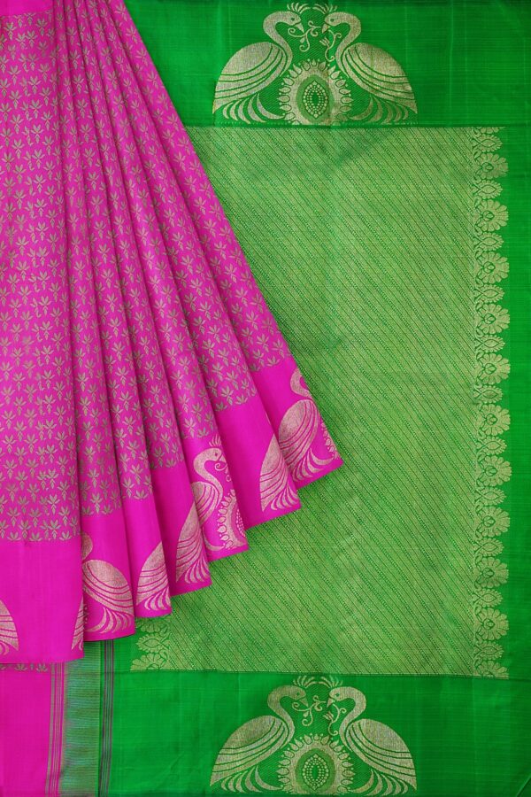sri kumaran stores kanchipuram silk saree dark pink saree with pink border 1