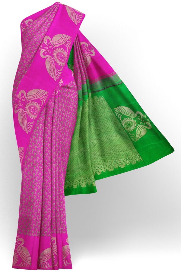 sri kumaran stores kanchipuram silk saree dark pink saree with pink border 2