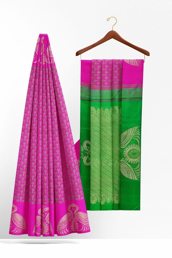 sri kumaran stores kanchipuram silk saree dark pink saree with pink border 3