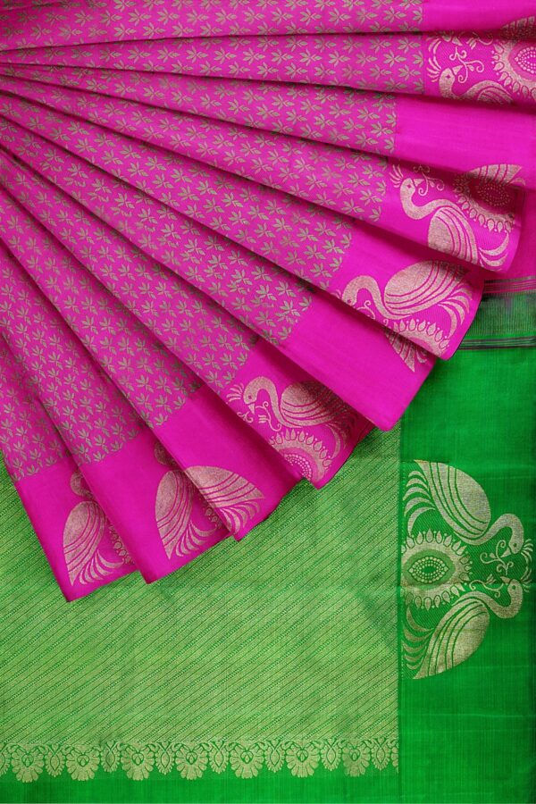 sri kumaran stores kanchipuram silk saree dark pink saree with pink border 4