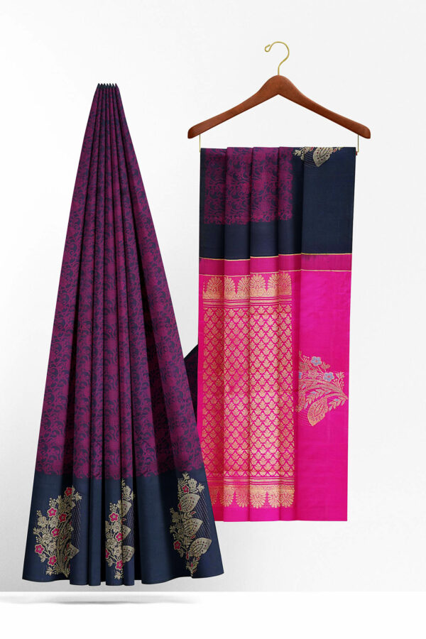 sri kumaran stores kanchipuram silk saree dark purple saree with dark blue border 3