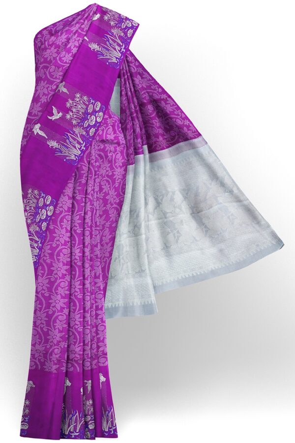 sri kumaran stores kanchipuram silk saree dark purple saree with purple border 2