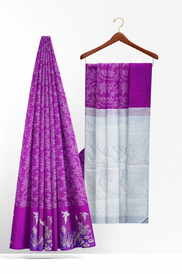 sri kumaran stores kanchipuram silk saree dark purple saree with purple border 3