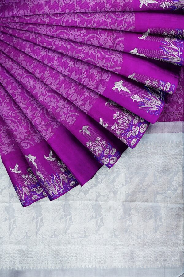 sri kumaran stores kanchipuram silk saree dark purple saree with purple border 4