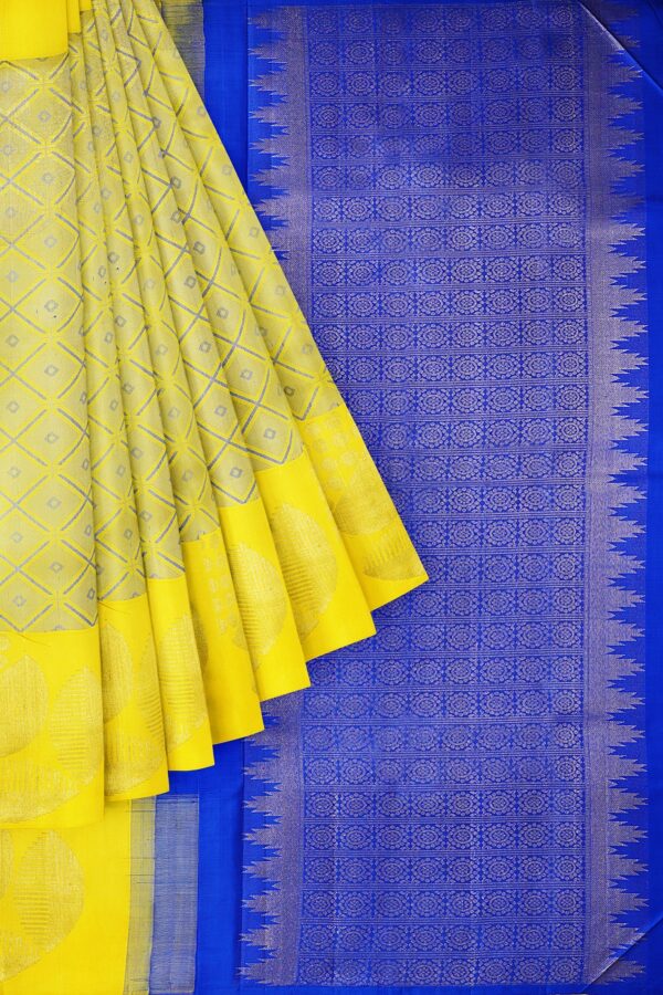 sri kumaran stores kanchipuram silk saree dark yellow saree with bright yellow border 1
