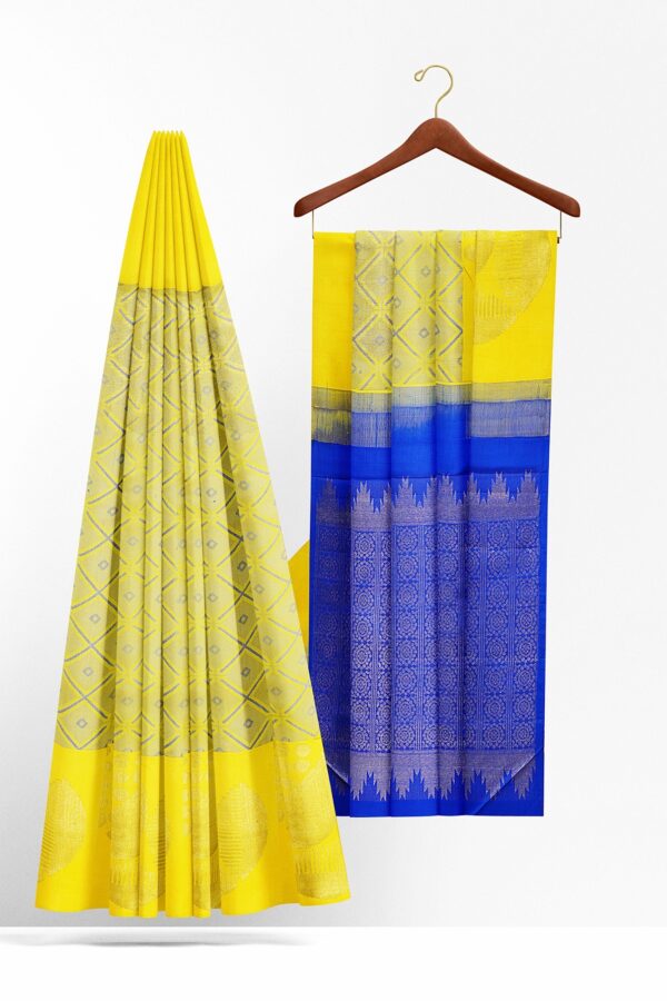sri kumaran stores kanchipuram silk saree dark yellow saree with bright yellow border 3