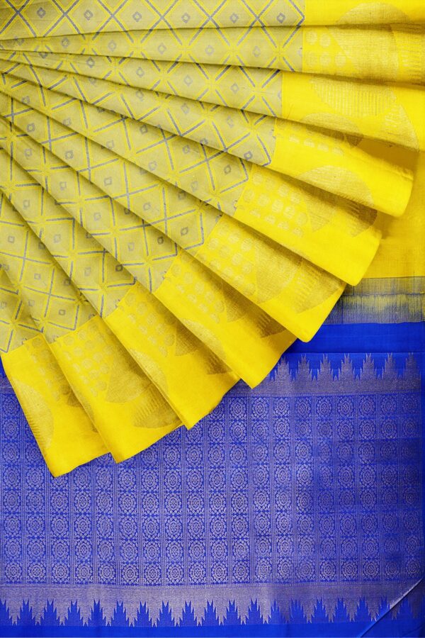 sri kumaran stores kanchipuram silk saree dark yellow saree with bright yellow border 4