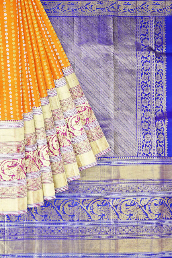 sri kumaran stores kanchipuram silk saree dark yellow saree with golden colour border 1