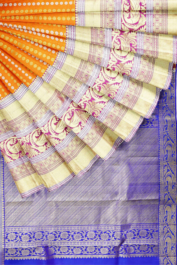 sri kumaran stores kanchipuram silk saree dark yellow saree with golden colour border 4