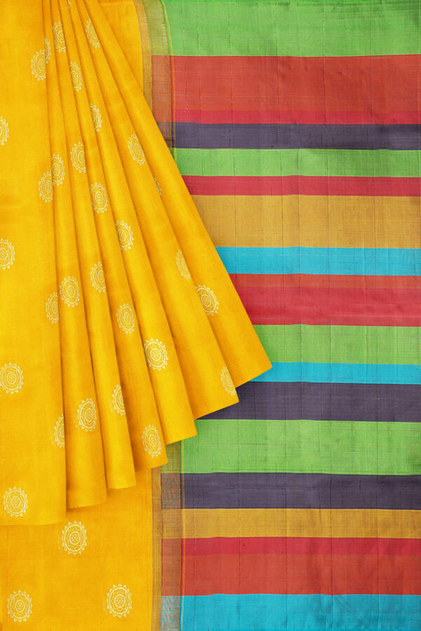 sri kumaran stores kanchipuram silk saree golden yellow saree with golden yellow border 1