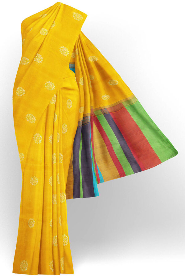 sri kumaran stores kanchipuram silk saree golden yellow saree with golden yellow border 2