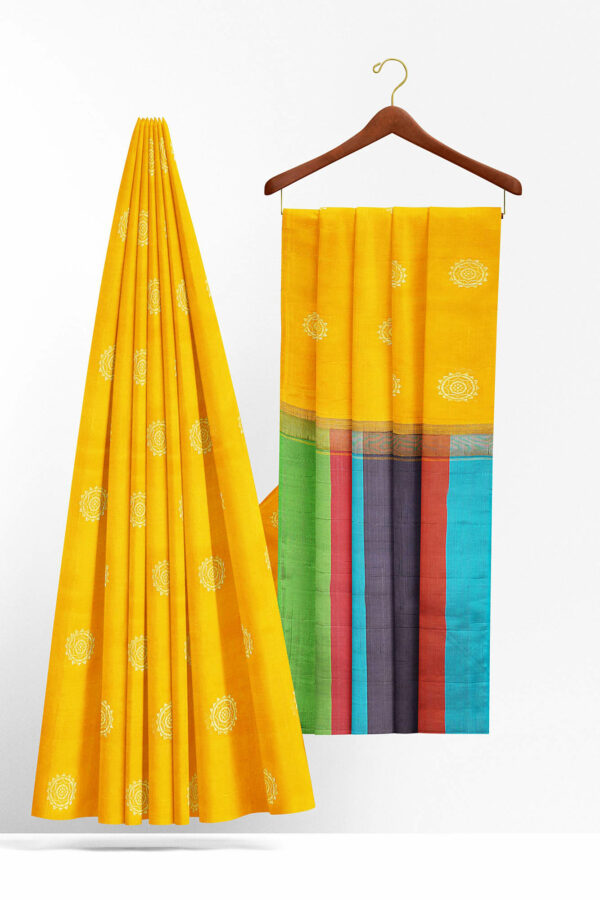 sri kumaran stores kanchipuram silk saree golden yellow saree with golden yellow border 3