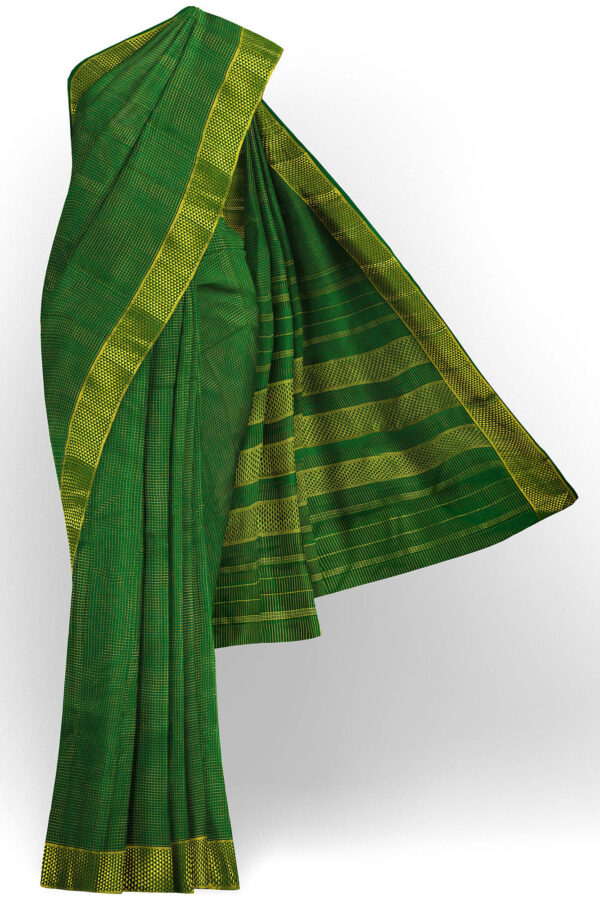 sri kumaran stores kanchipuram silk saree green saree with golden green border 2