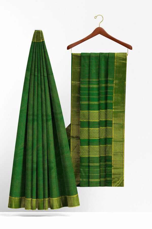 sri kumaran stores kanchipuram silk saree green saree with golden green border 3