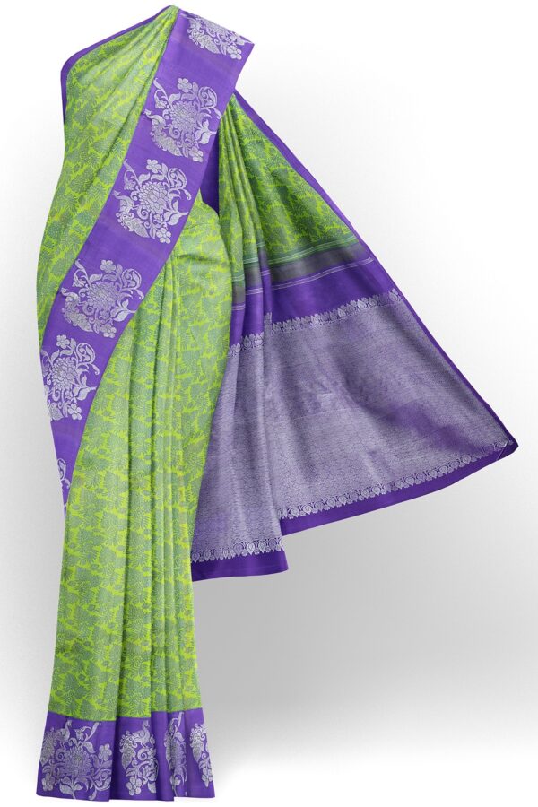 sri kumaran stores kanchipuram silk saree green saree with purple border 2
