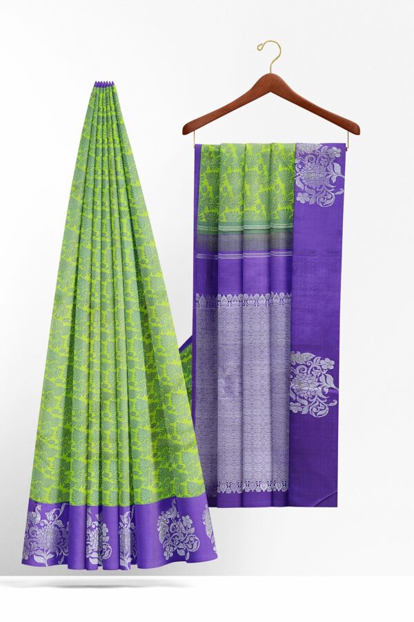 sri kumaran stores kanchipuram silk saree green saree with purple border 3