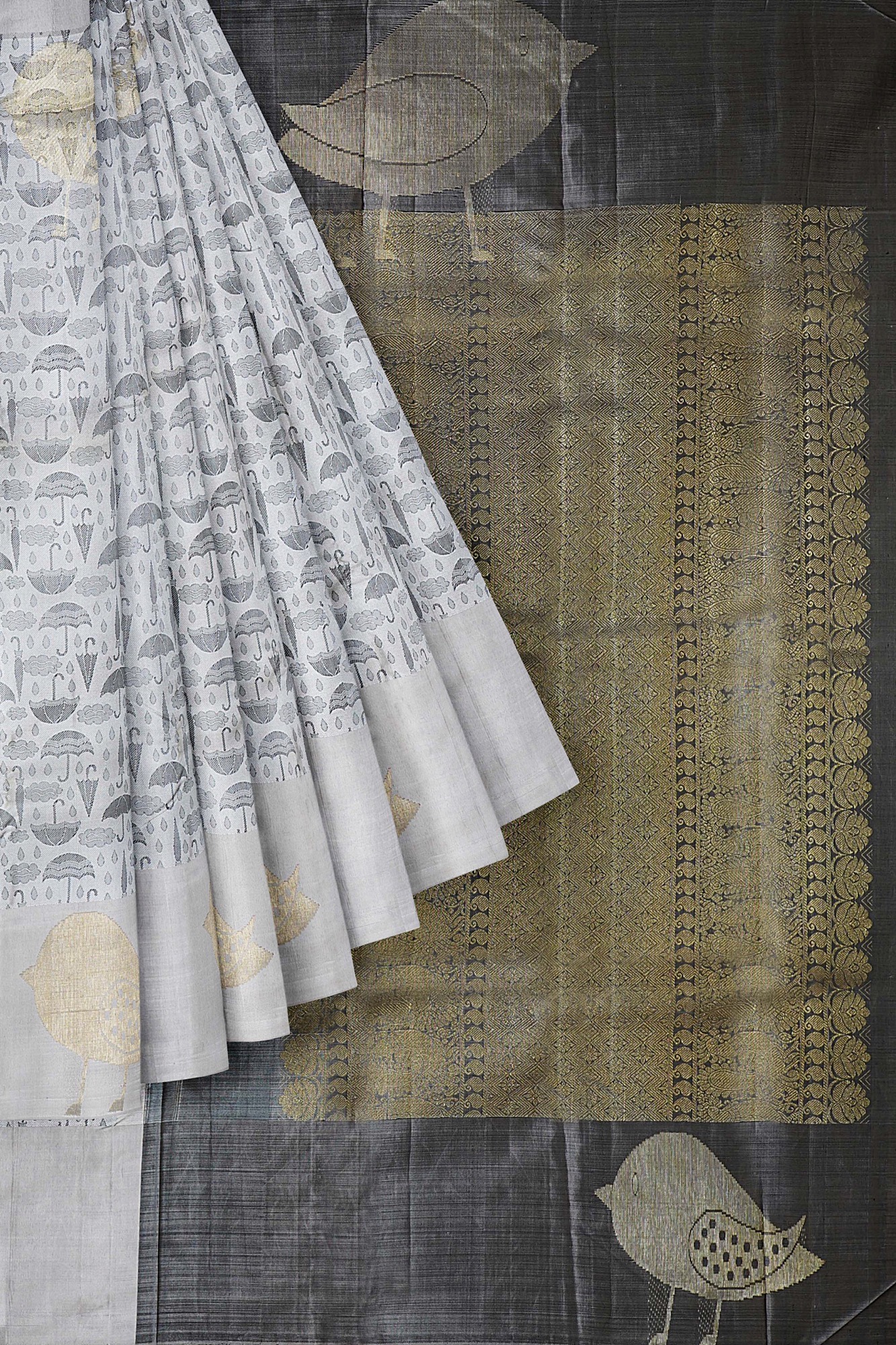 sri kumaran stores kanchipuram silk saree grey saree with grey border 1