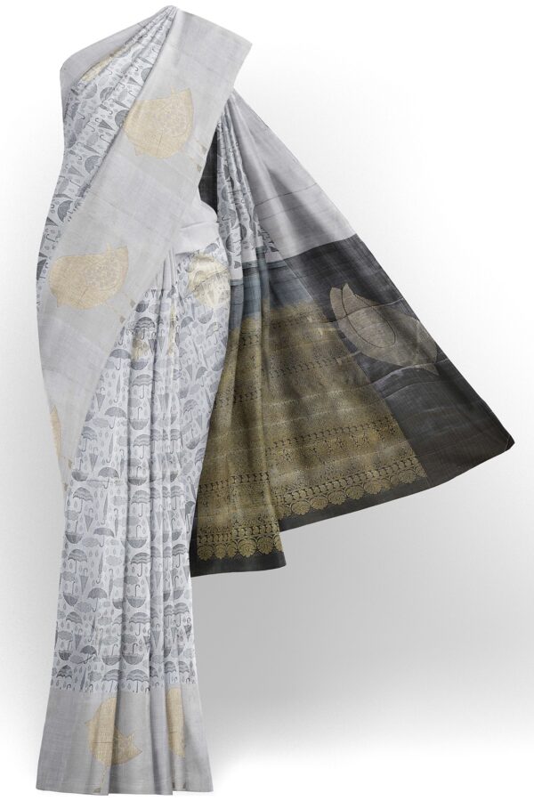 sri kumaran stores kanchipuram silk saree grey saree with grey border 2