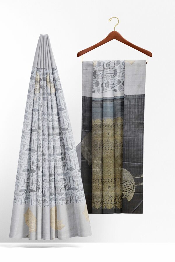 sri kumaran stores kanchipuram silk saree grey saree with grey border 3