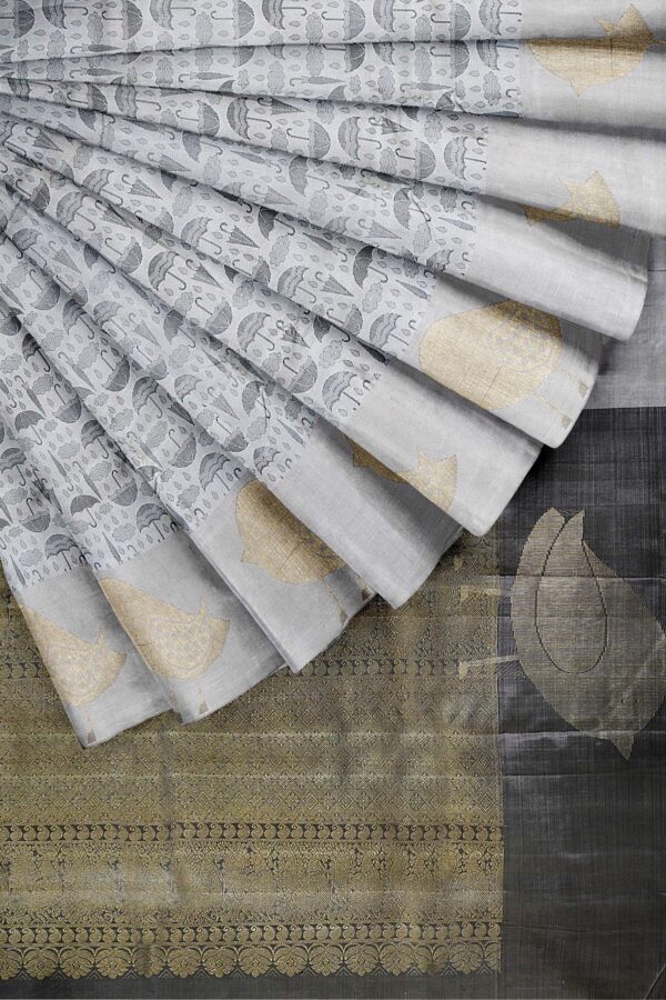 sri kumaran stores kanchipuram silk saree grey saree with grey border 4