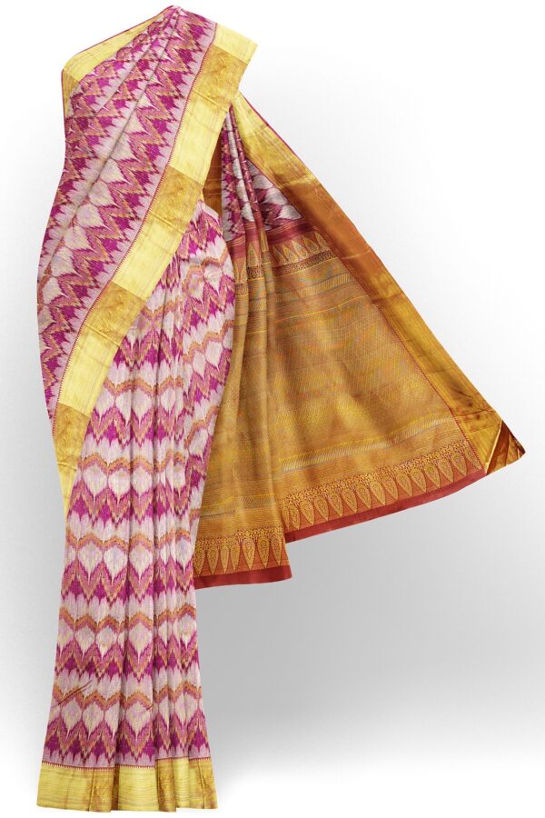sri kumaran stores kanchipuram silk saree half white saree with golden colour border 2