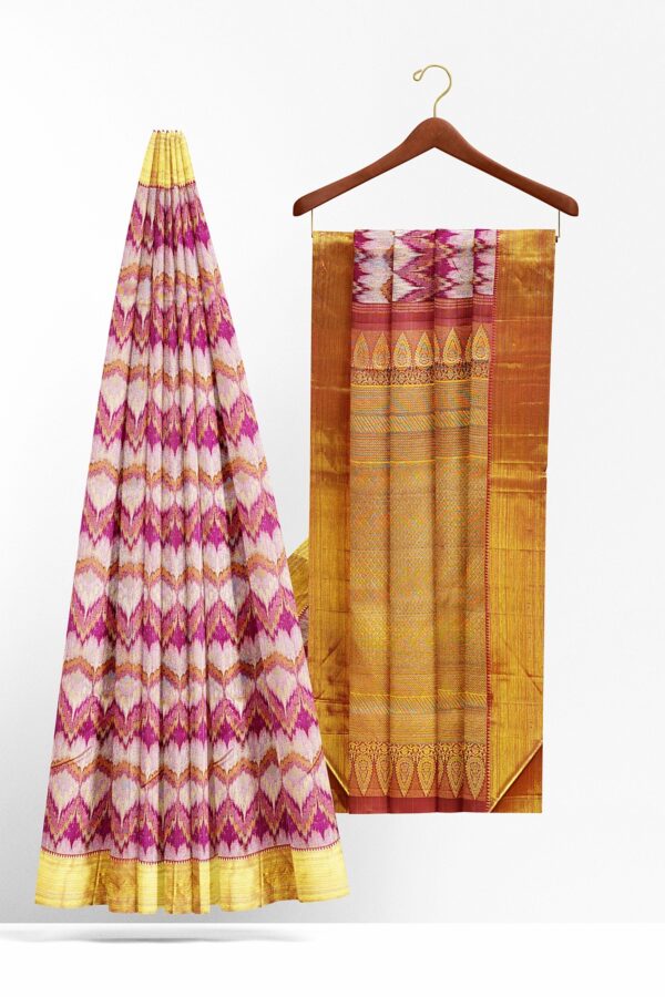 sri kumaran stores kanchipuram silk saree half white saree with golden colour border 3