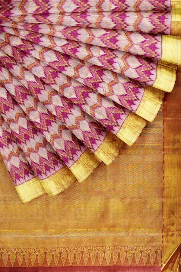 sri kumaran stores kanchipuram silk saree half white saree with golden colour border 4