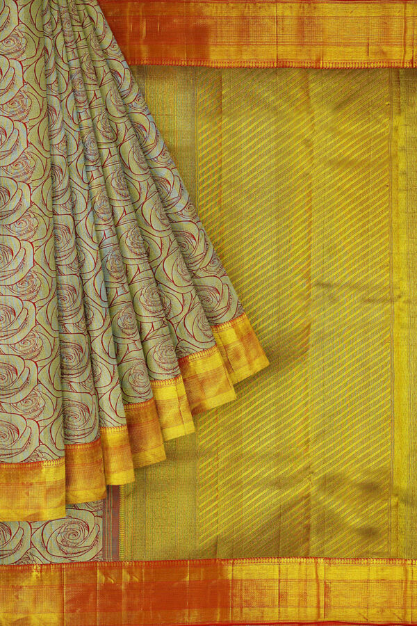 sri kumaran stores kanchipuram silk saree half white saree with golden red border 1