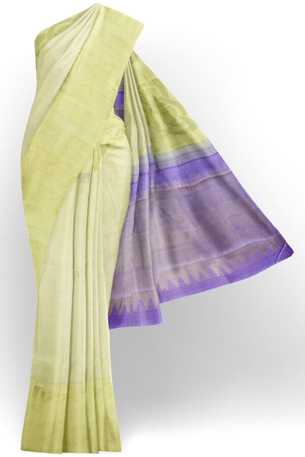 sri kumaran stores kanchipuram silk saree half white saree with half white border 2