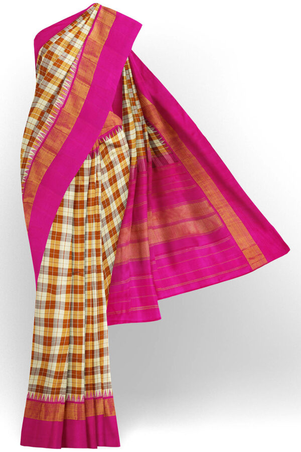 sri kumaran stores kanchipuram silk saree half white saree with pink border 2